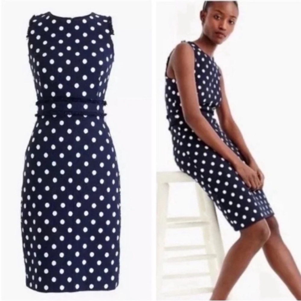 J.Crew NWT Navy and White Polkadot tweed sheath dress 6T 6 tall